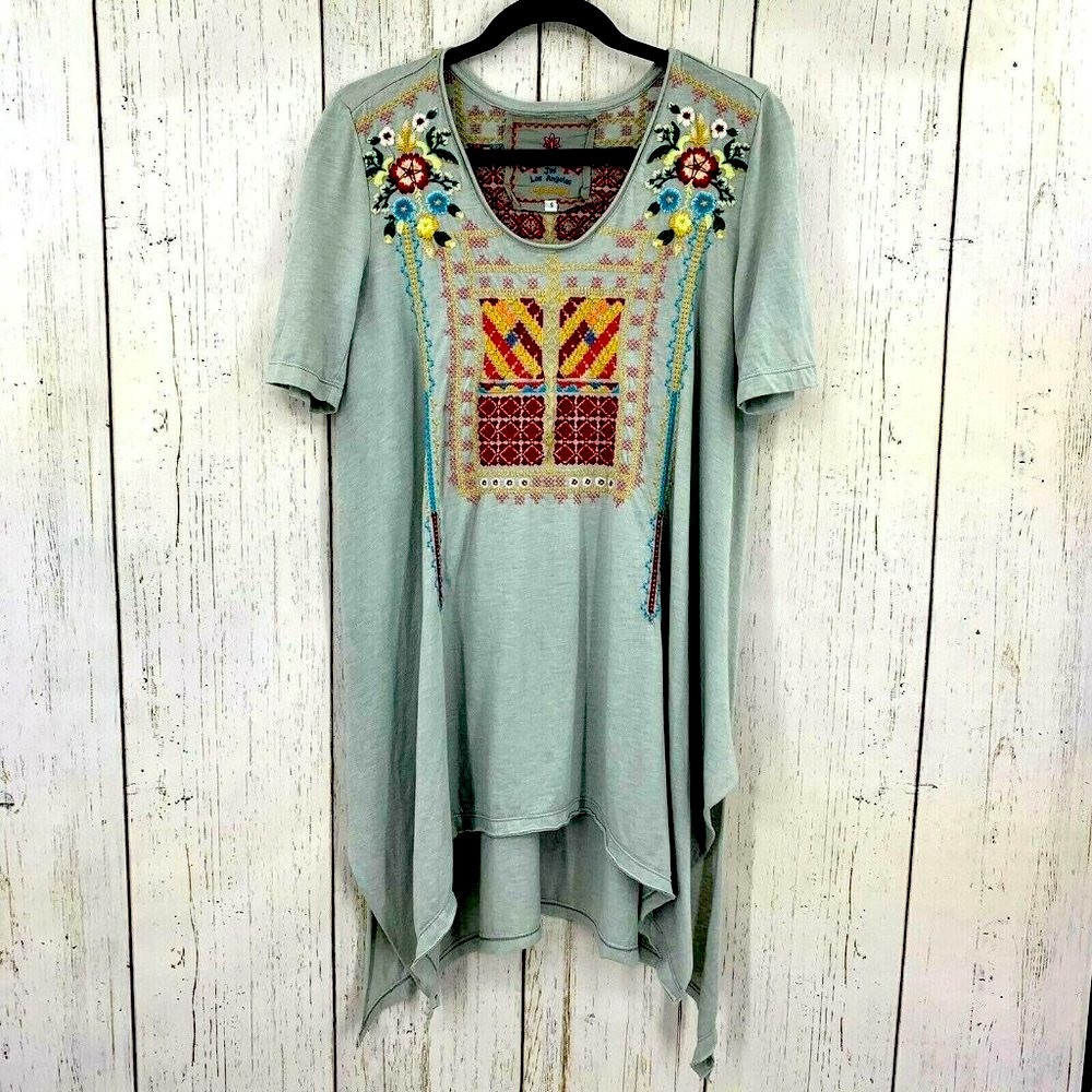 ❌SOLD❌JOHNNY WAS floral embroidered asymmetrical top